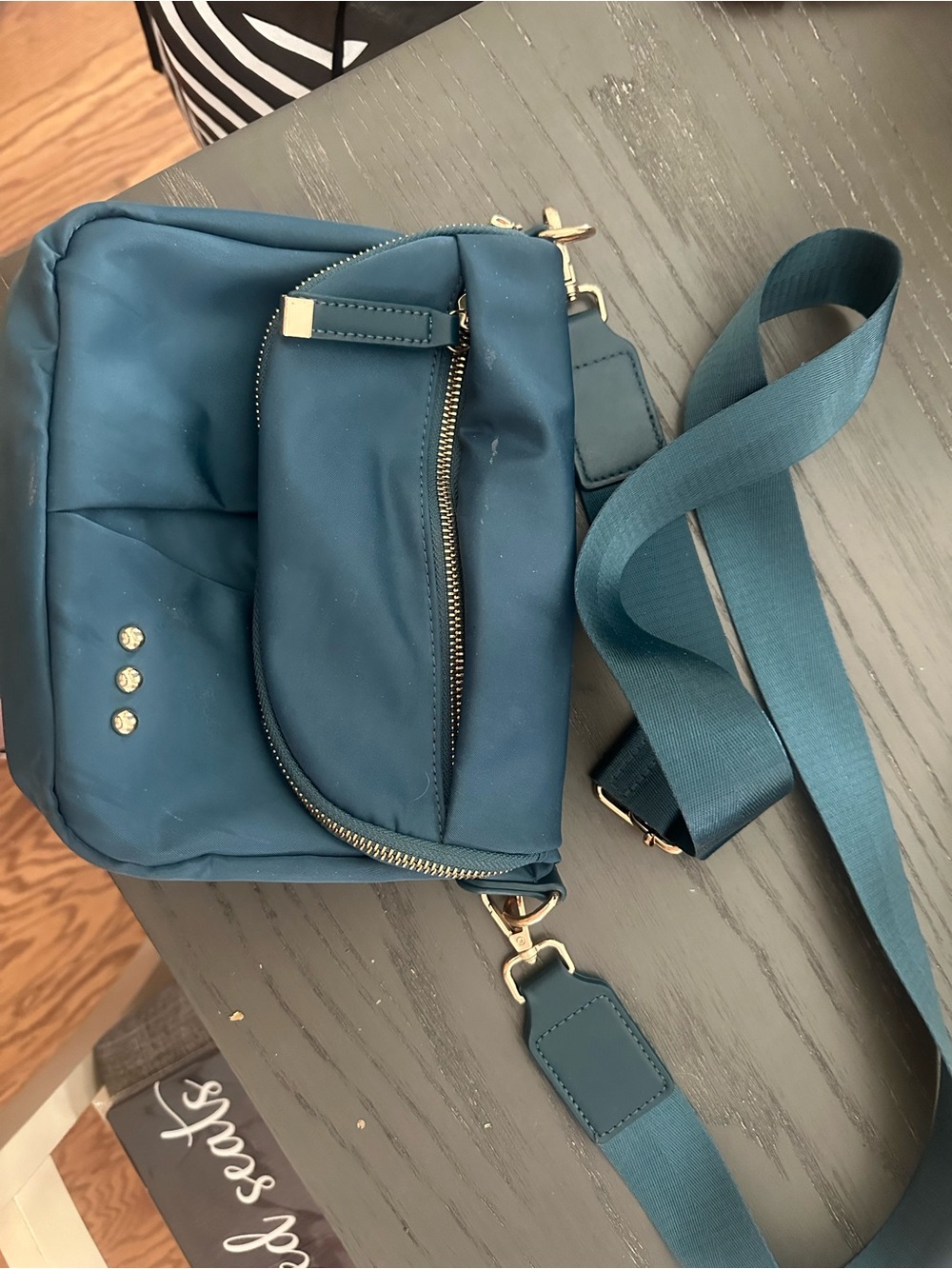 Teal Crossbody Bag with Front Zip Pocket